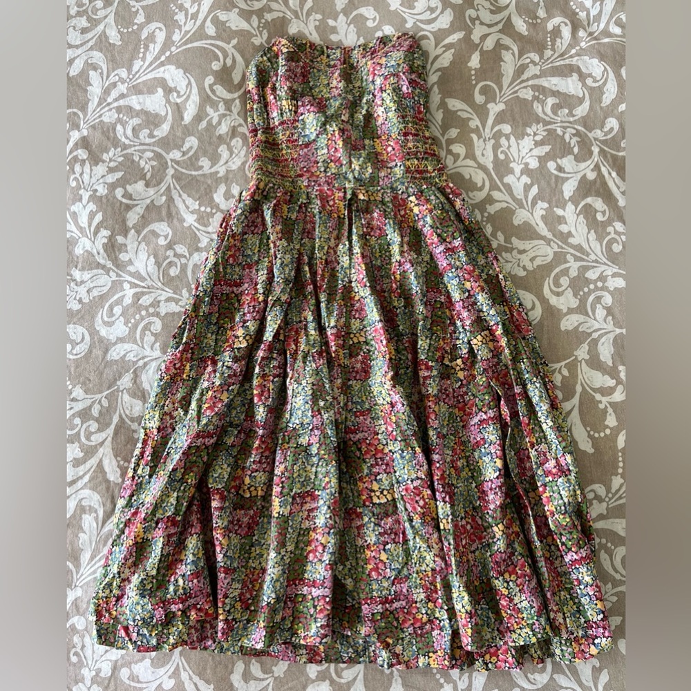 River Island Floral Cotton Midi Strapless Dress, Size: US8